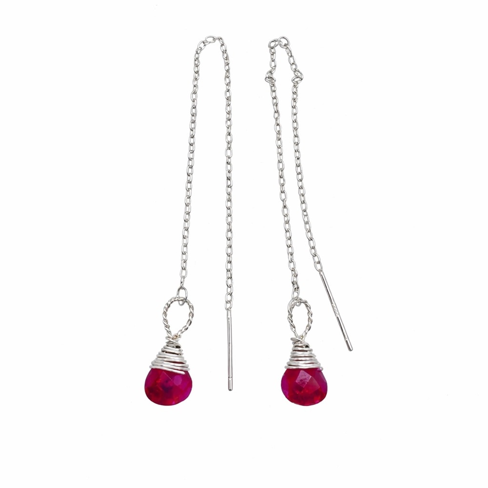 #902 S925 Ruby Threader Earrings - image 1